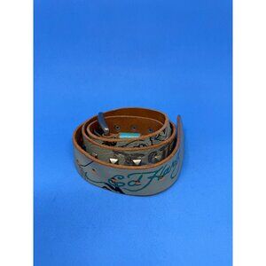 Vtg Ed Hardy Punk Skull Skeleton Genuine Leather Belt Mens M EH0019 Y2K